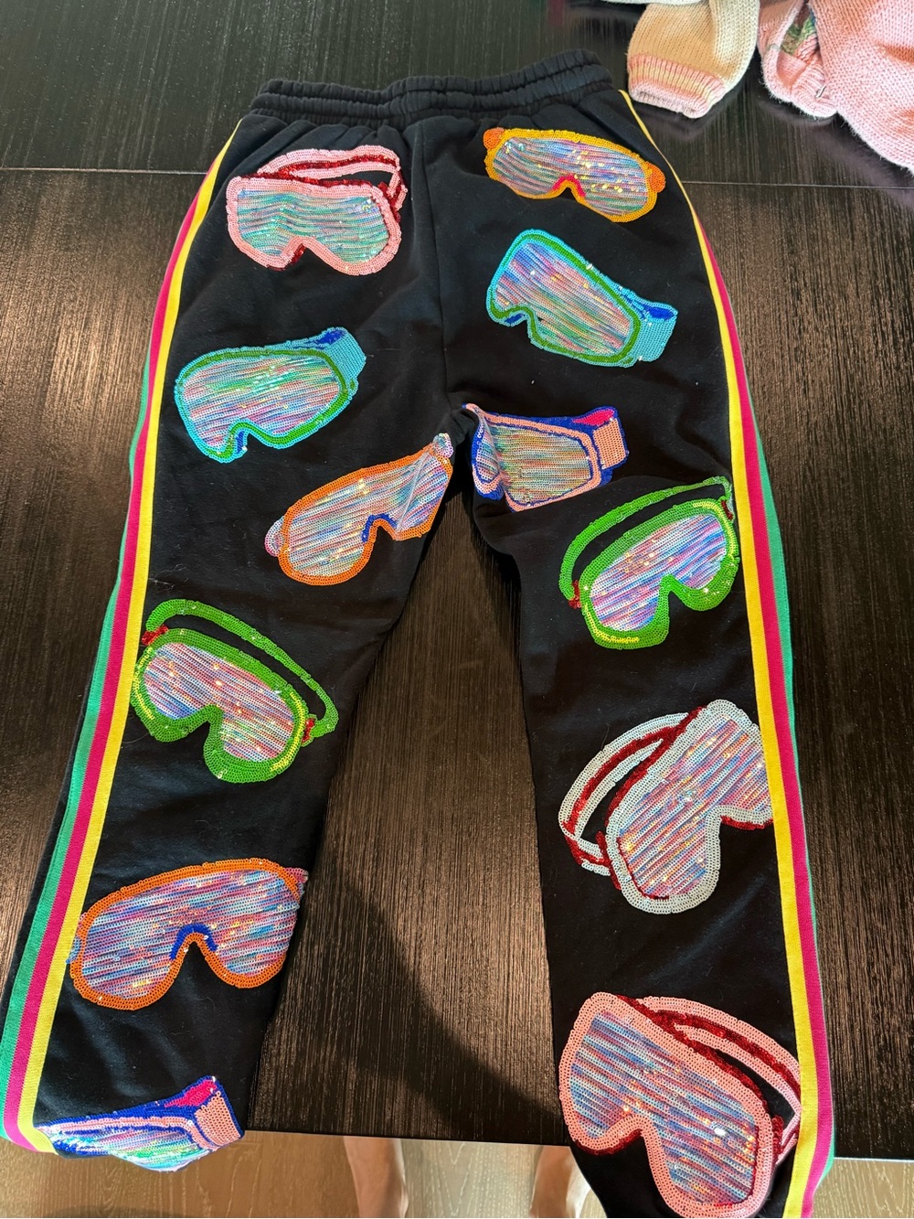 QUEEN OF SPARKLES Black Track Joggers with Multicolor Goggle Patches - Picture 2 of 2